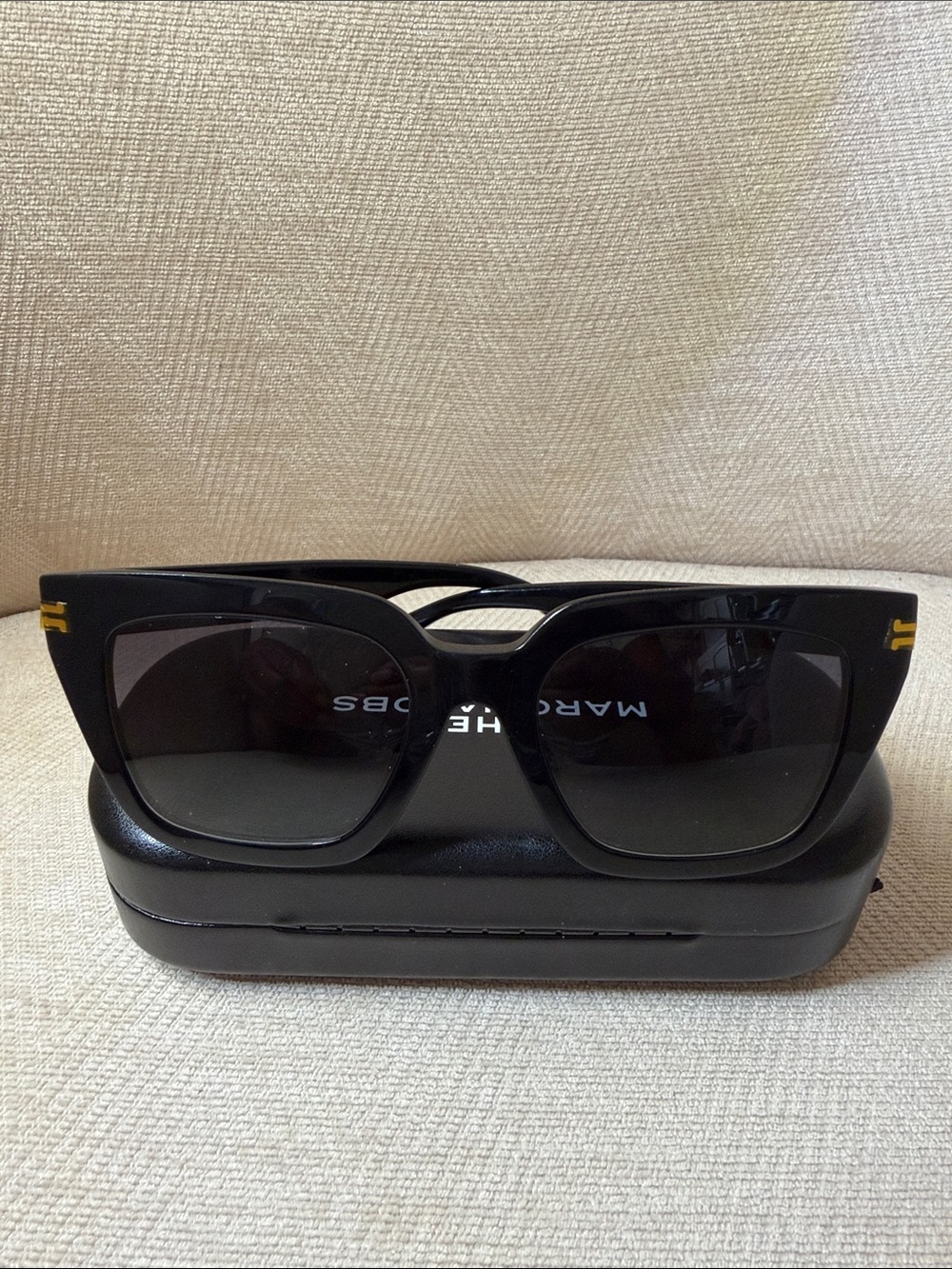 Marc Jacobs Black Rectangular Sunglasses with Gold Accents - Picture 4 of 9